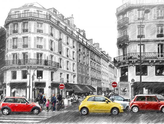 318404213 – תמונת סקצ׳ של רחוב בפריז